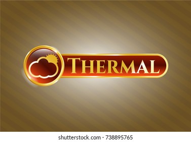  Golden emblem with sun behind cloud icon and Thermal text inside
