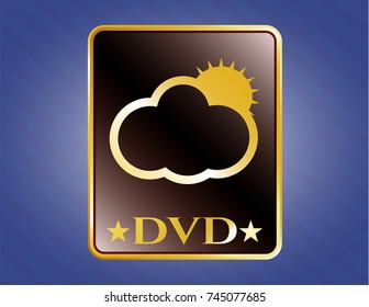  Golden emblem with sun behind cloud icon and DVD text inside