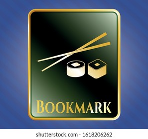  Golden emblem with sushi icon and Bookmark text inside