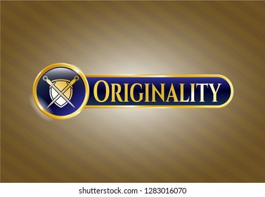  Golden emblem with swords crossed with shield icon and Originality text inside