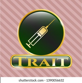  Golden emblem with syringe icon and Trait text inside