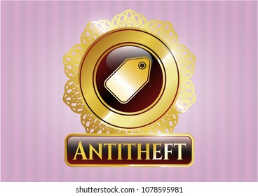   Golden emblem with tag icon and Antitheft text inside
