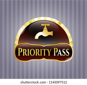  Golden emblem with tap icon and Priority Pass text inside