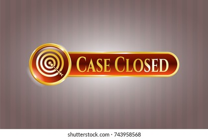  Golden emblem with target, business icon and Case Closed text inside