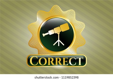  Golden emblem with telescope icon and Correct text inside