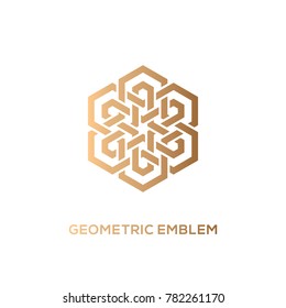 Golden emblem template design with overlapping elements on a white background. Vector illustration.