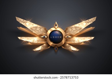 Golden emblem template with light wings