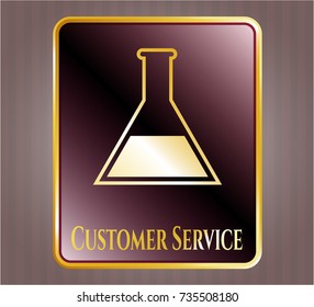  Golden emblem with test tube icon and Customer Service text inside