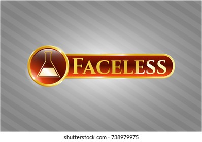 Golden emblem with test tube icon and Faceless text inside