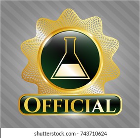  Golden emblem with test tube icon and Official text inside