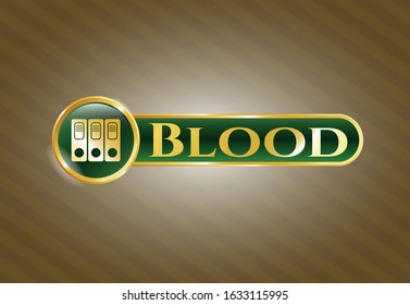  Golden emblem with three folders icon and Blood text inside
