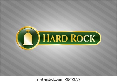  Golden emblem with tombstone icon and Hard Rock text inside