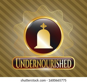  Golden emblem with tombstone icon and Undernourished text inside
