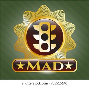 Golden emblem with traffic light icon and Mad text inside