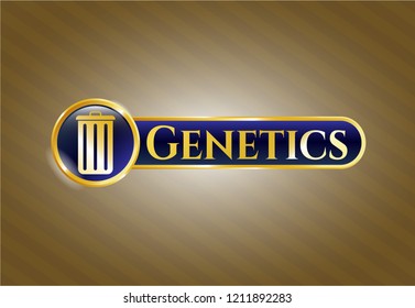  Golden emblem with trash can icon and Genetics text inside