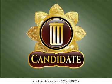  Golden emblem with trash can icon and Candidate text inside