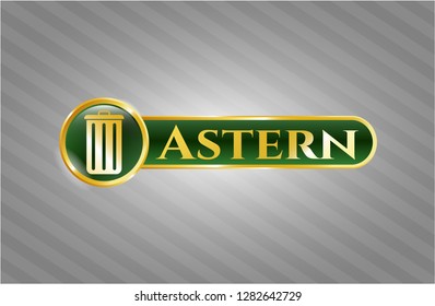  Golden emblem with trash can icon and Astern text inside