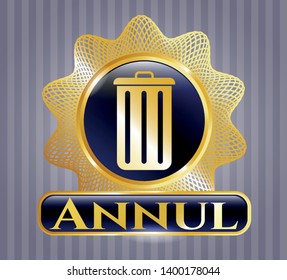  Golden emblem with trash can icon and Annul text inside