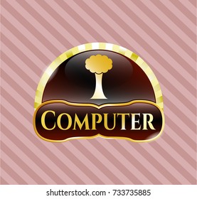  Golden emblem with tree icon and Computer text inside