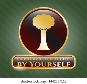  Golden emblem with tree icon and Control your life by Yourself text inside