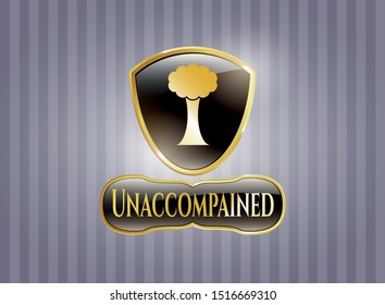  Golden emblem with tree icon and Unaccompained text inside