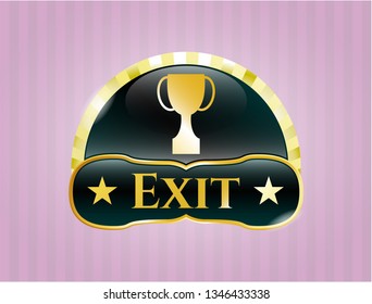  Golden emblem with trophy icon and Exit text inside