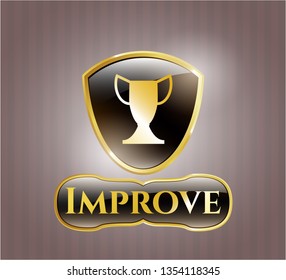 Golden emblem with trophy icon and Improve text inside