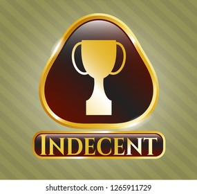  Golden emblem with trophy icon and Indecent text inside