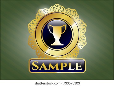  Golden emblem with trophy icon and Sample text inside
