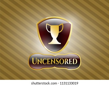  Golden emblem with trophy icon and Uncensored text inside