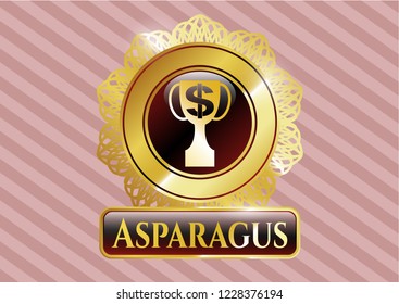  Golden emblem with trophy with money symbol inside icon and Asparagus text inside