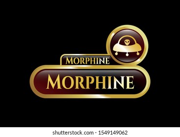  Golden emblem with ufo with aline inside icon and Morphine text inside