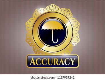  Golden emblem with umbrella icon and Accuracy text inside