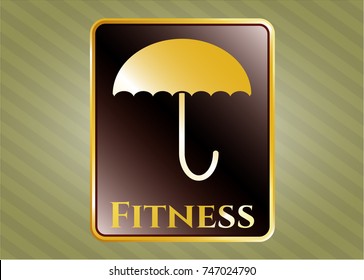  Golden emblem with umbrella icon and Fitness text inside