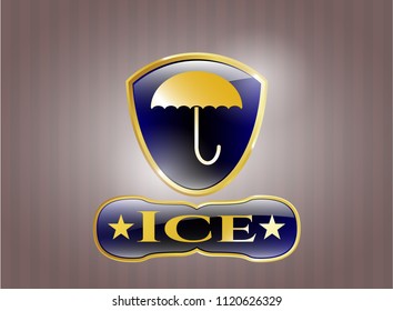  Golden emblem with umbrella icon and Ice text inside
