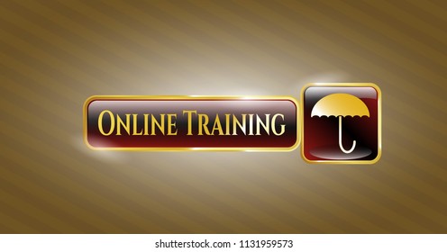  Golden emblem with umbrella icon and Online Training text inside