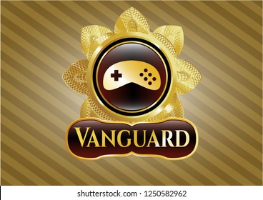  Golden emblem with video game icon and Vanguard text inside