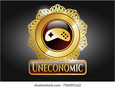  Golden emblem with video game icon and Uneconomic text inside