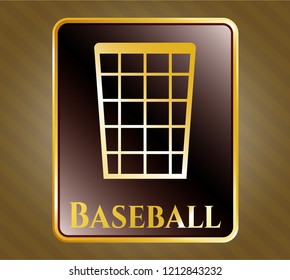  Golden emblem with wastepaper basket icon and Baseball text inside