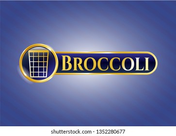  Golden emblem with wastepaper basket icon and Broccoli text inside