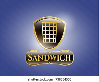  Golden emblem with wastepaper basket icon and Sandwich text inside