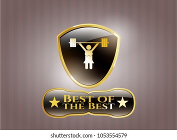  Golden emblem with weightlifter girl icon and Best of the Best text inside