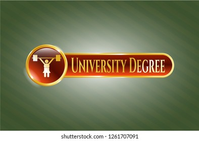  Golden emblem with weightlifter girl icon and University Degree text inside