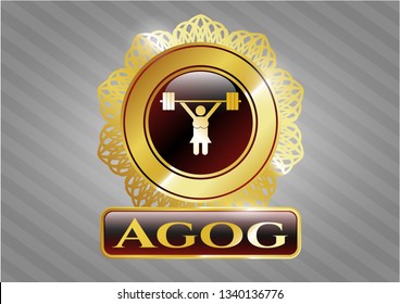  Golden emblem with weightlifter girl icon and Agog text inside