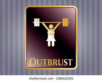  Golden emblem with weightlifter girl icon and Outbrust text inside