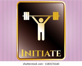  Golden emblem with weightlifting icon and Initiate text inside