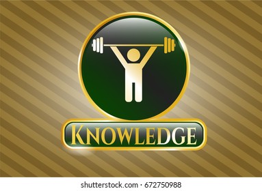  Golden emblem with Weightlifting icon and Knowledge text inside