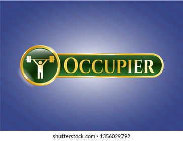  Golden emblem with weightlifting icon and Occupier text inside