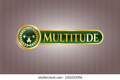  Golden emblem with weightlifting inside of crown icon and Multitude text inside