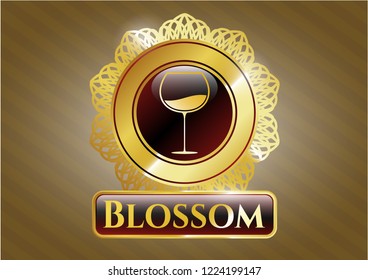  Golden emblem with wine cup icon and Blossom text inside